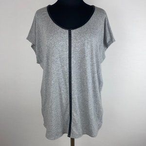 Chaus Sport L Gray Heather Black Faux Leather Trim Dolman Sleeve Top